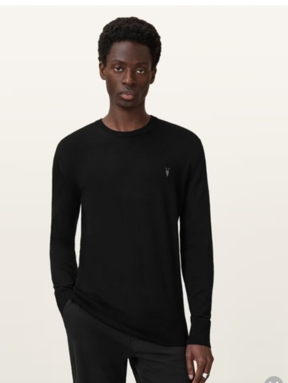 All‎ Saints Men's Black Crewneck Long-Sleeve Shirt